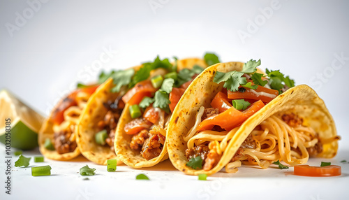 Mexican street food tacos isolated with white highlights, png