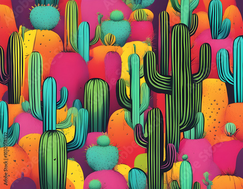 colorful cactus with cool isolated pop art style background