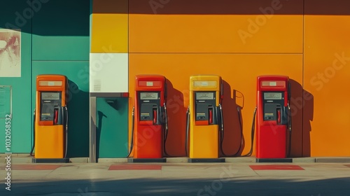 Vibrant fuel pumps at a modern gas station