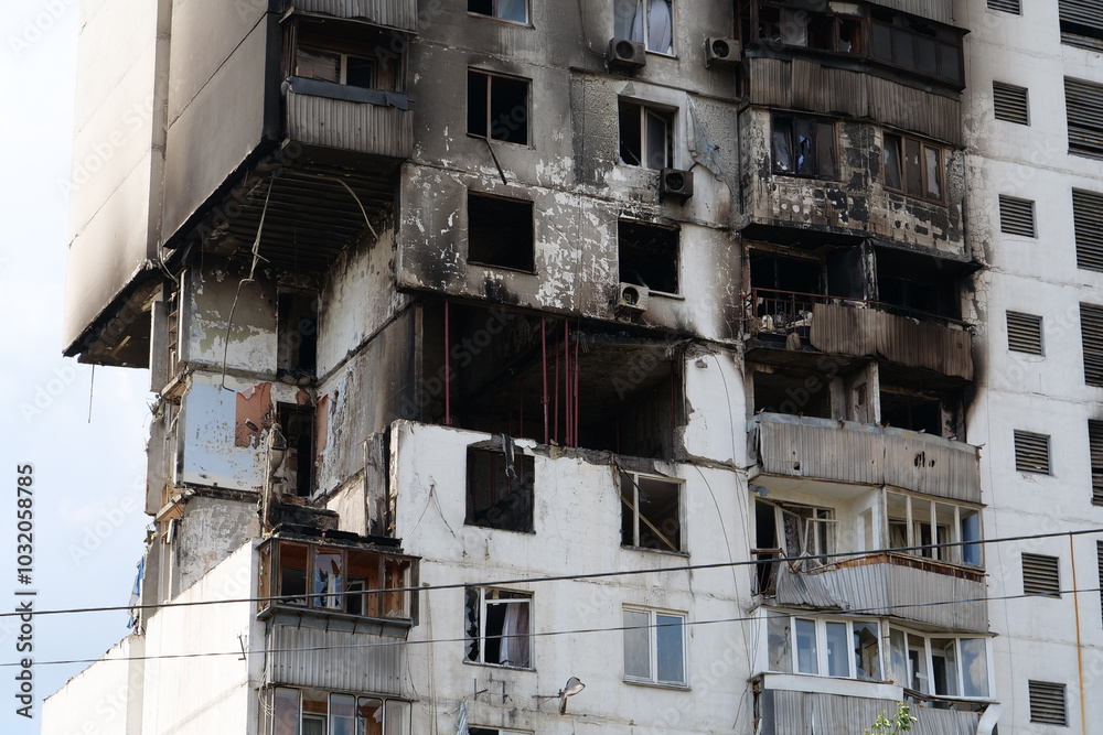 Damages after gas explosion in an apartment house. Building with gas stoves Damages after gas explosion in an apartment house. Building with gas stoves