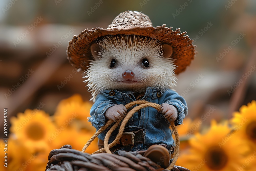 Naklejka premium Hedgehog dressed as a cowboy