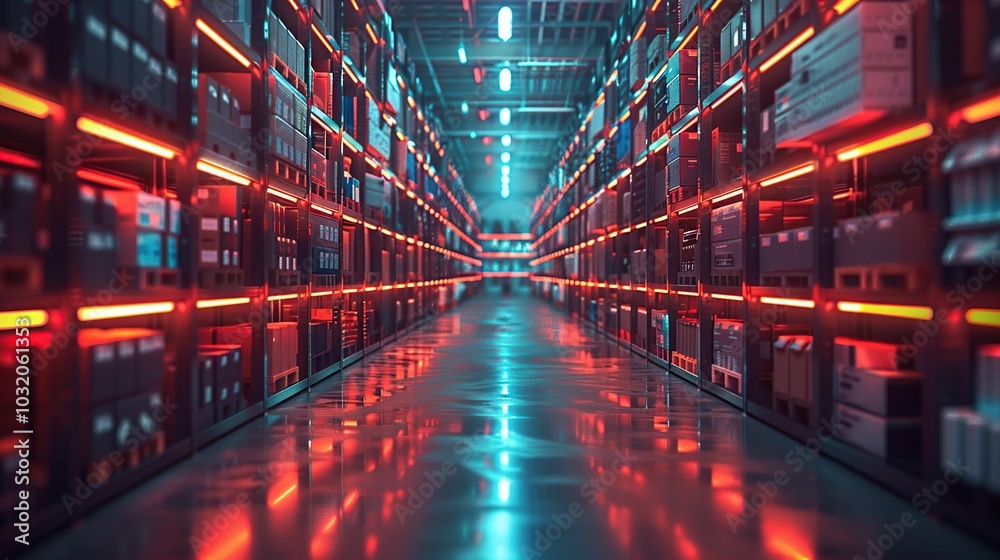 Warehouse with Red and Blue Lights Warehouse with Red and Blue Lights