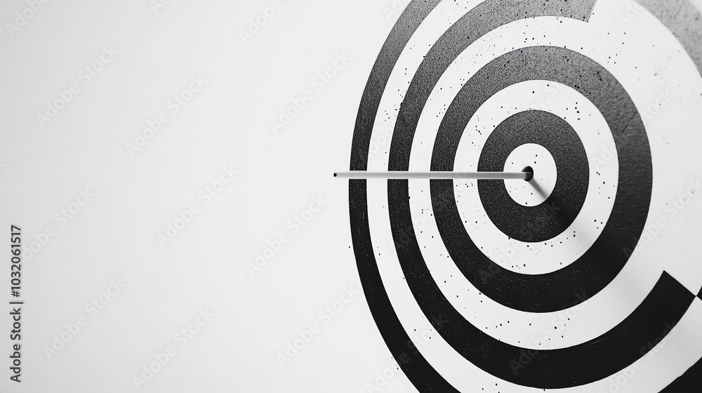 A dart hits the bullseye of a target.