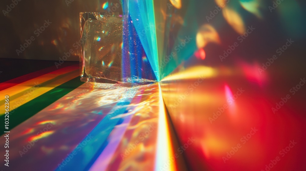 A prism dispersing light into a rainbow, with each color clearly separated and detailed. A prism dispersing light into a rainbow, with each color clearly separated and detailed.