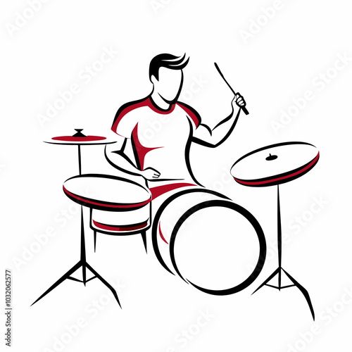 Drummer playing music with passion in an artistic sketch style