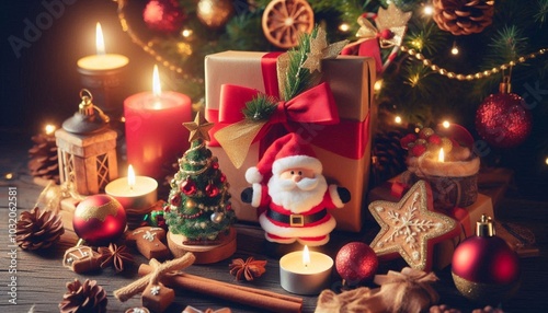 Christmas' Day with gift box and Santa Claus, for Christmas' Day and Happy New Year Day.