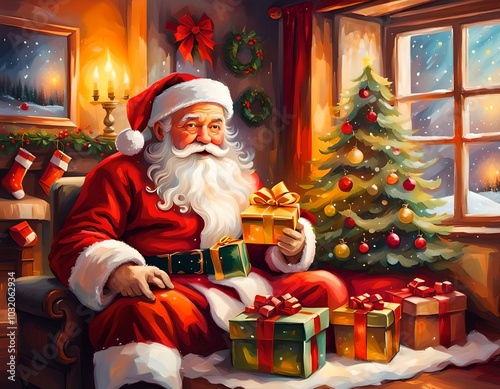 Christmas' Day with gift box and Santa Claus, for Christmas' Day and Happy New Year Day.