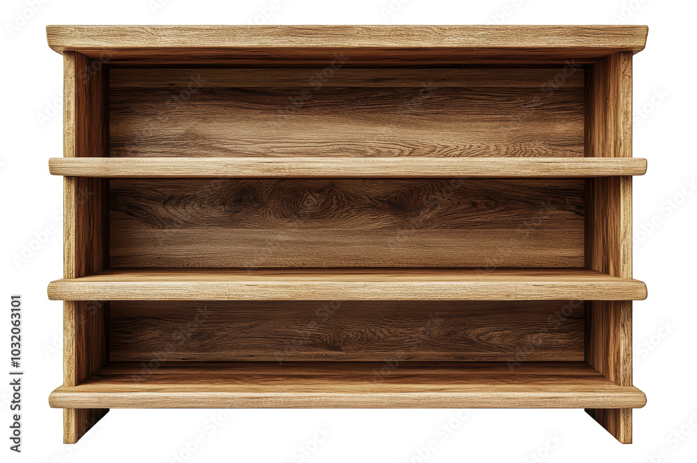 A wooden shelf with three shelves. The shelf is empty. The shelf is made of wood A wooden shelf with three shelves. The shelf is empty. The shelf is made of wood
