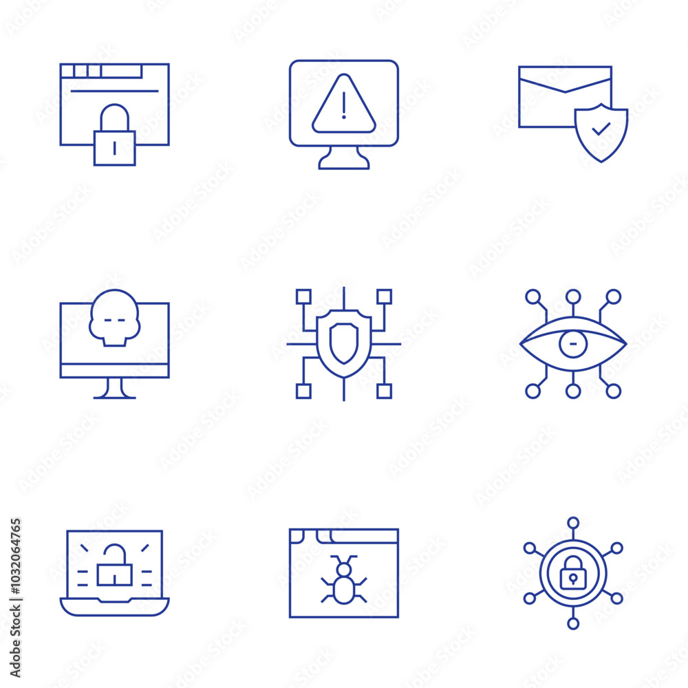 Cyber security icons set. Thin Line style, editable stroke. access, alert, anti, computer, cyber, cyber crime, cyber security Cyber security icons set. Thin Line style, editable stroke. access, alert, anti, computer, cyber, cyber crime, cyber security