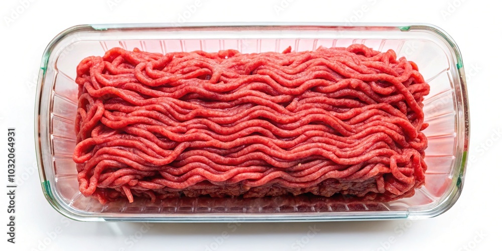 Fresh Raw Minced Beef in Plastic Container on White Background for Culinary Use and Recipe Inspiration Fresh Raw Minced Beef in Plastic Container on White Background for Culinary Use and Recipe Inspiration