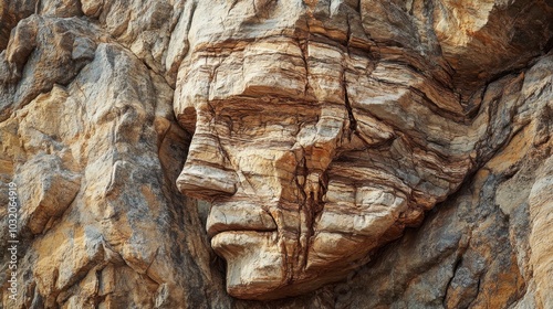 Wallpaper Mural A rock formation resembling a human face, with intricate natural erosion details. Torontodigital.ca