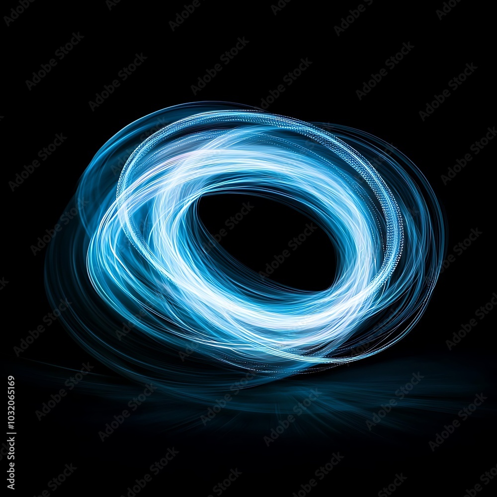Experience the captivating beauty of vibrant circular light trails on a dark background. This abstract design showcases motion, energy, and luminosity.