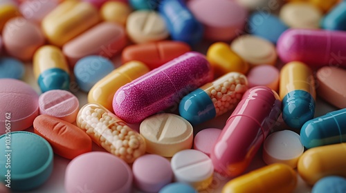 Colorful pills creating modern medical background