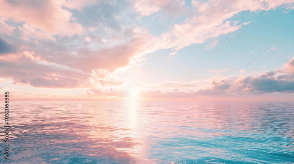 Calm ocean reflecting a pastel colored sky at sunset