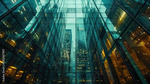 Cityscape Reflection In Glass Building