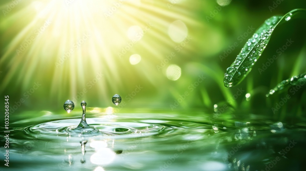 Water Drop Splashing in Tranquil Nature Water Drop Splashing in Tranquil Nature