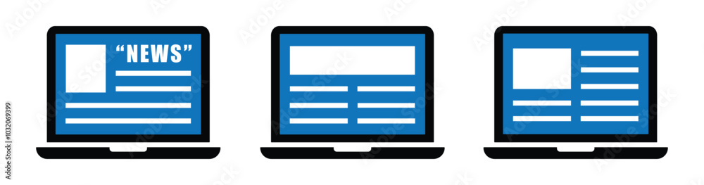 Digital Newspaper on laptop icon. Online magazine icon, Vector illustration Digital Newspaper on laptop icon. Online magazine icon, Vector illustration