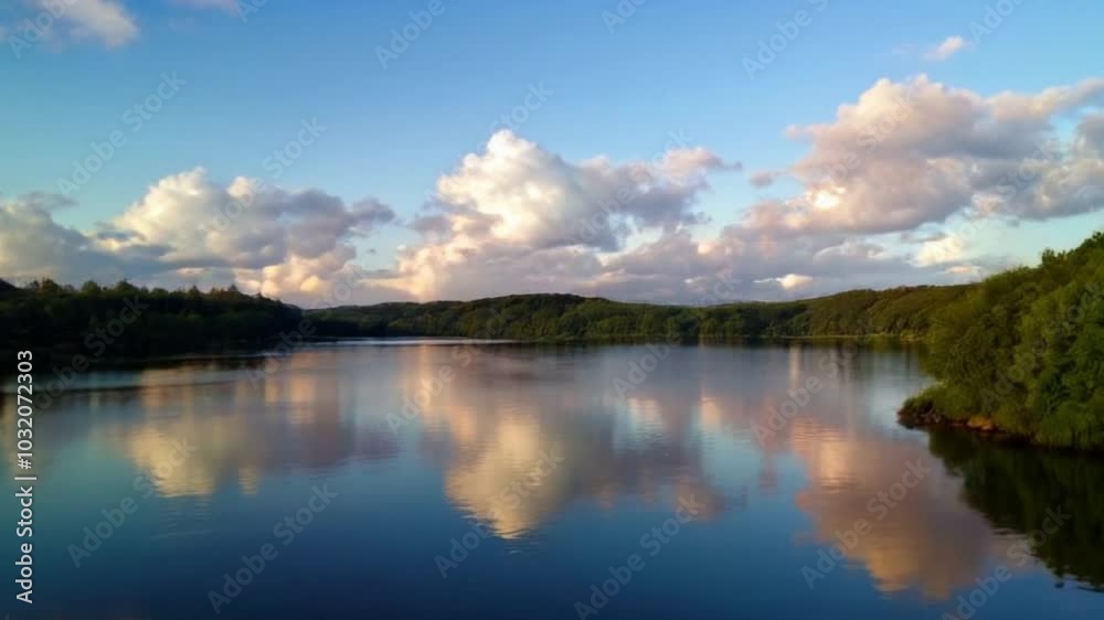 Aerial Shot of Serene Lake with Lush Greenery and Reflections Aerial Shot of Serene Lake with Lush Greenery and Reflections