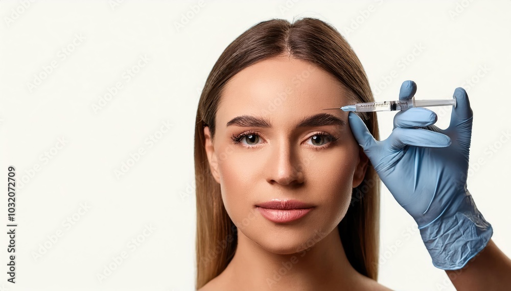 Woman at Cosmetic Injection Procedure on Forehead Woman at Cosmetic Injection Procedure on Forehead