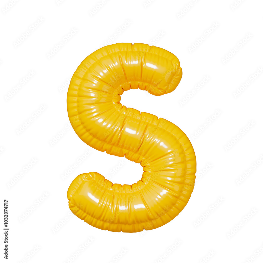 S. Yellow volumetric letter S with a glossy texture. Letter in the form of a balloon isolated on a transparent background. PNG 3D render. Letter of the Latin alphabet. S. Yellow volumetric letter S with a glossy texture. Letter in the form of a balloon isolated on a transparent background. PNG 3D render. Letter of the Latin alphabet.