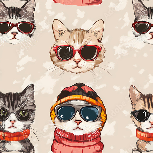 Wallpaper Mural Seamless pattern with cute fashionable cats. Vector graphics. Torontodigital.ca