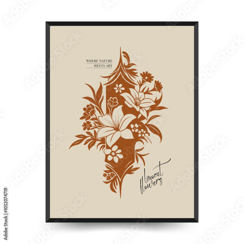 Abstract linocut floral posters template. Modern trendy minimal style. Black and white colors. Botanical blockprint. Hand drawn design for wallpaper, wall decor, print, postcard, cover, template.