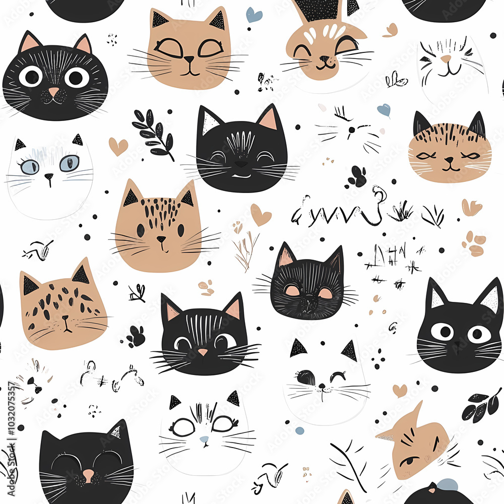 Seamless pattern with cute fashionable cats. Vector graphics. Seamless pattern with cute fashionable cats. Vector graphics.