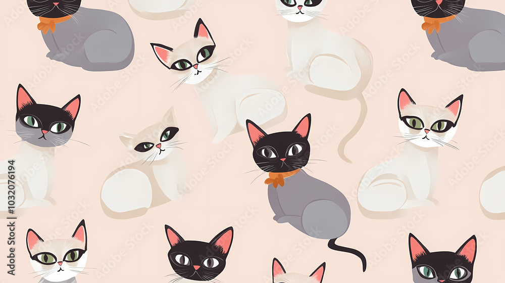 Seamless pattern with cute fashionable cats. Vector graphics. Seamless pattern with cute fashionable cats. Vector graphics.