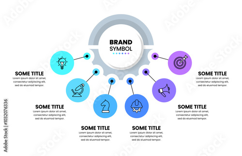 Infographic template. Abstract gear with 6 steps