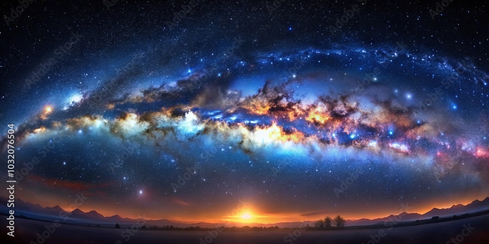 A celestial tapestry woven with starlight, a vibrant cosmic river flowing through the vast expanse of the night sky, silhouetted by the distant mountains at twilight. A celestial tapestry woven with starlight, a vibrant cosmic river flowing through the vast expanse of the night sky, silhouetted by the distant mountains at twilight.