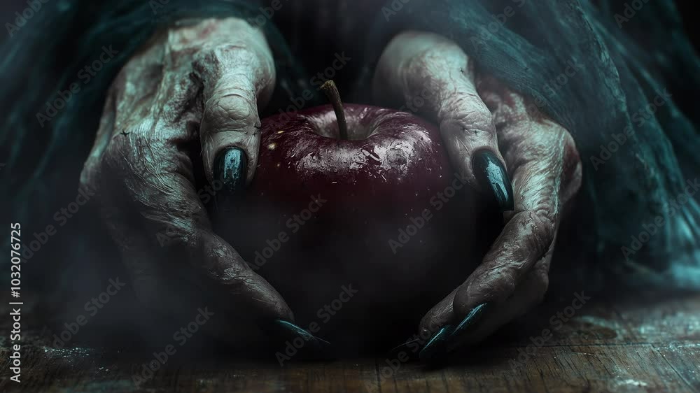 A magical red apple in elderly hands A magical red apple in elderly hands