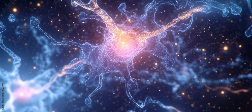 Glowing Neuron Network A Digital Illustration of Neural Activity and Synaptic Connections. Glowing Neuron Network A Digital Illustration of Neural Activity and Synaptic Connections.