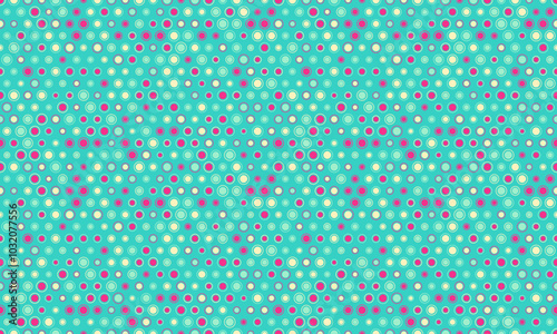 Vector dotted pattern with colorful geometric circles. Perfect for textile, seamless wallpapers, and trendy abstract backgrounds for modern design.