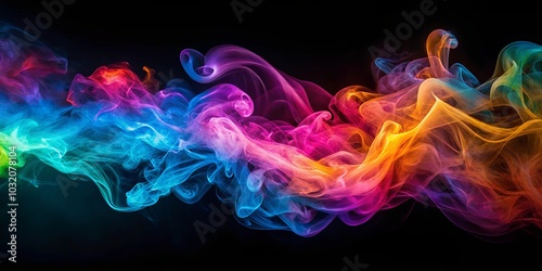 Abstract Swirling Smoke with Vivid Hues of Blue, Red, Pink, and Yellow on a Black Background