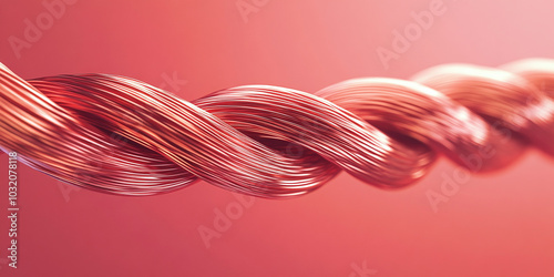 Close-up of twisted copper wires, showcasing their sheen and texture against a soft gradient backdrop. photo