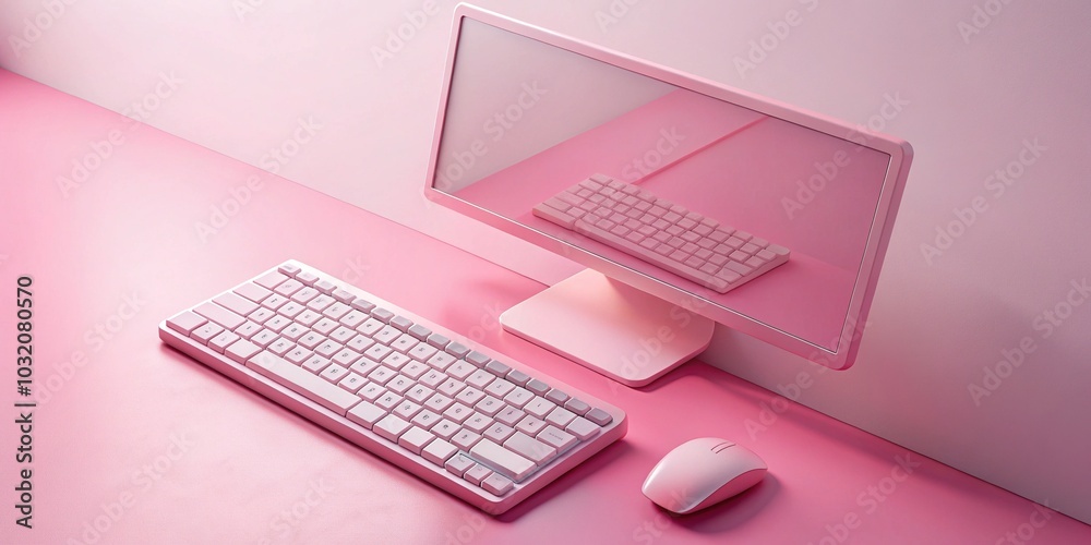 Pink Computer Keyboard and Screen in Y2K Aesthetic with Long Nails - Minimalist Photography Pink Computer Keyboard and Screen in Y2K Aesthetic with Long Nails - Minimalist Photography
