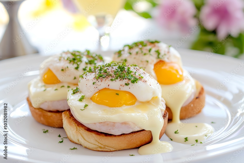 Classic Eggs Benedict With Hollandaise Sauce, Food Photography, Food Menu Style Photo Image Classic Eggs Benedict With Hollandaise Sauce, Food Photography, Food Menu Style Photo Image
