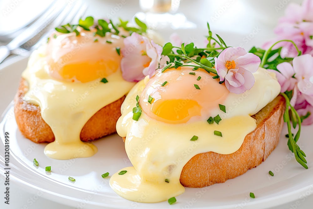 Classic Eggs Benedict With Hollandaise Sauce, Food Photography, Food Menu Style Photo Image Classic Eggs Benedict With Hollandaise Sauce, Food Photography, Food Menu Style Photo Image