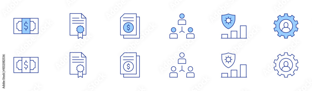 Business icon set in two styles, Duotone and Thin Line style. Editable stroke. cash, file, business, coordination, risk management Business icon set in two styles, Duotone and Thin Line style. Editable stroke. cash, file, business, coordination, risk management