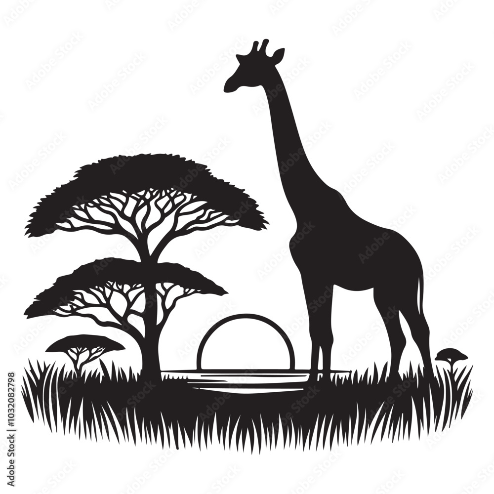 Fototapeta premium a giraffe standing next to trees and grass