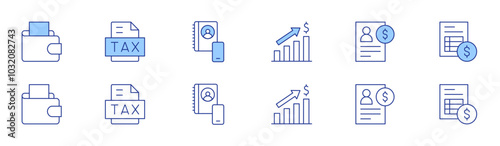 Business icon set in two styles, Duotone and Thin Line style. Editable stroke. credit, tax, invoice, statistics, bar chart, wallet