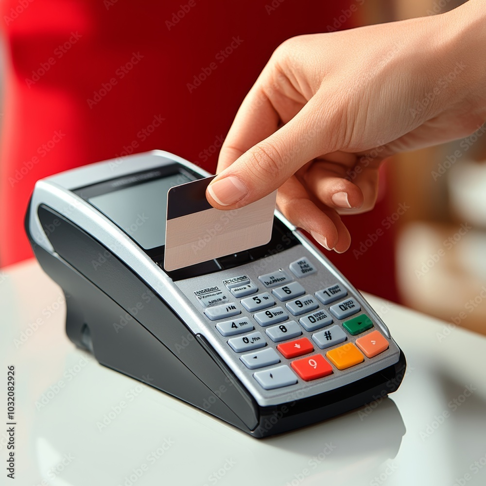 Womans Hand Making Contactless Payment Using Credit Card On POS Terminal, Modern Finance Technology Womans Hand Making Contactless Payment Using Credit Card On POS Terminal, Modern Finance Technology