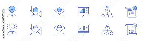 Business icon set in two styles, Duotone and Thin Line style. Editable stroke. hired, hierarchy, business, development, presentation, pioneer