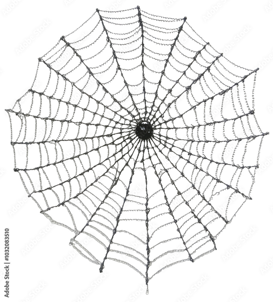 Obraz premium Intricate spiderweb made of beads with a black center