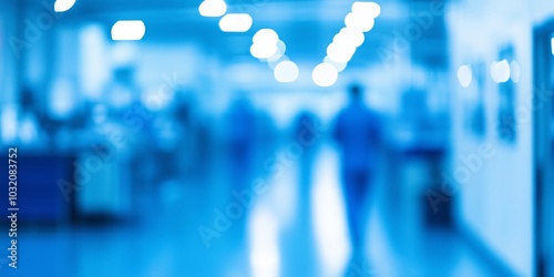 Blurred image of a hospital hallway suggests anonymity and urgency, capturing the unseen aspects of healthcare in a fast-paced medical environment. Healthcare concept photo