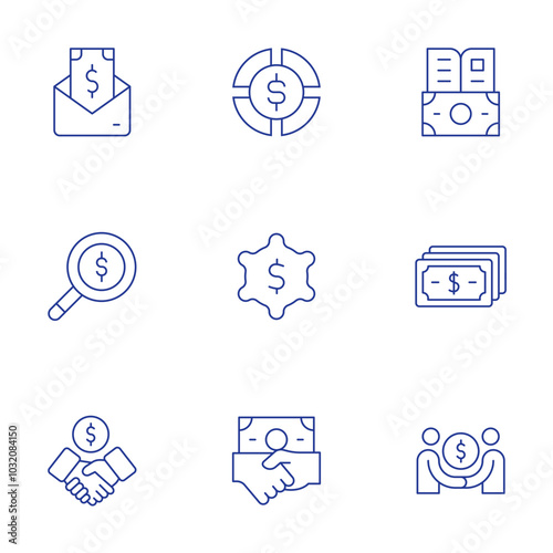 Business icons set. Thin Line style, editable stroke. education, dollar, deal, cash, pension, objective