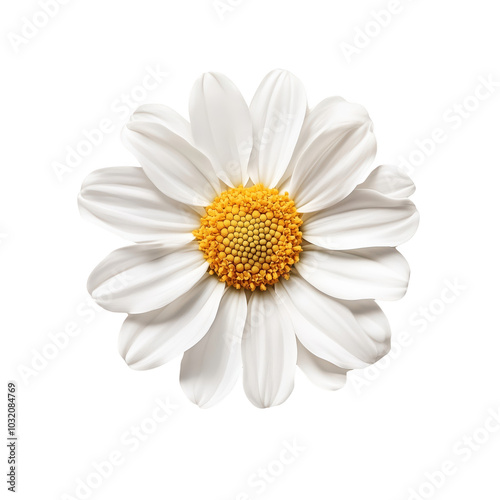 A delicate white daisy flower with vibrant yellow center,isolated on transparent background photo