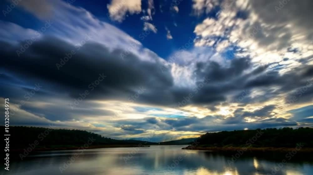 Time-Lapse of Moving Clouds Over a Lake with Dramatic Lighting Time-Lapse of Moving Clouds Over a Lake with Dramatic Lighting
