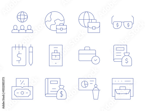 Business icons. Thin Line style, editable stroke. global, global services, glasses, business, invoice, inheritance