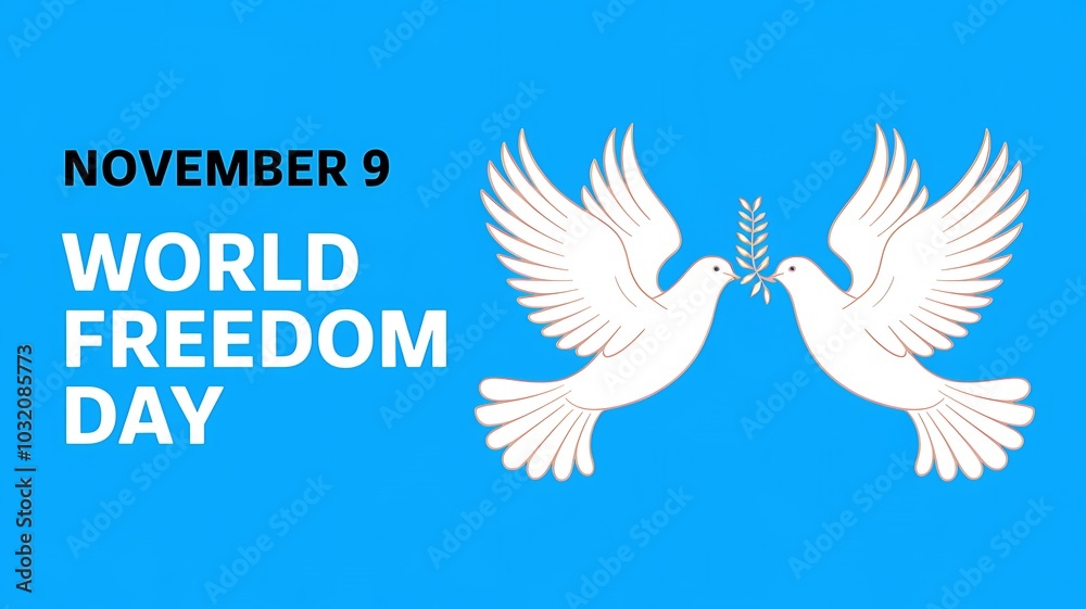 Obraz premium World Freedom Day November 9 design with doves and peace symbol